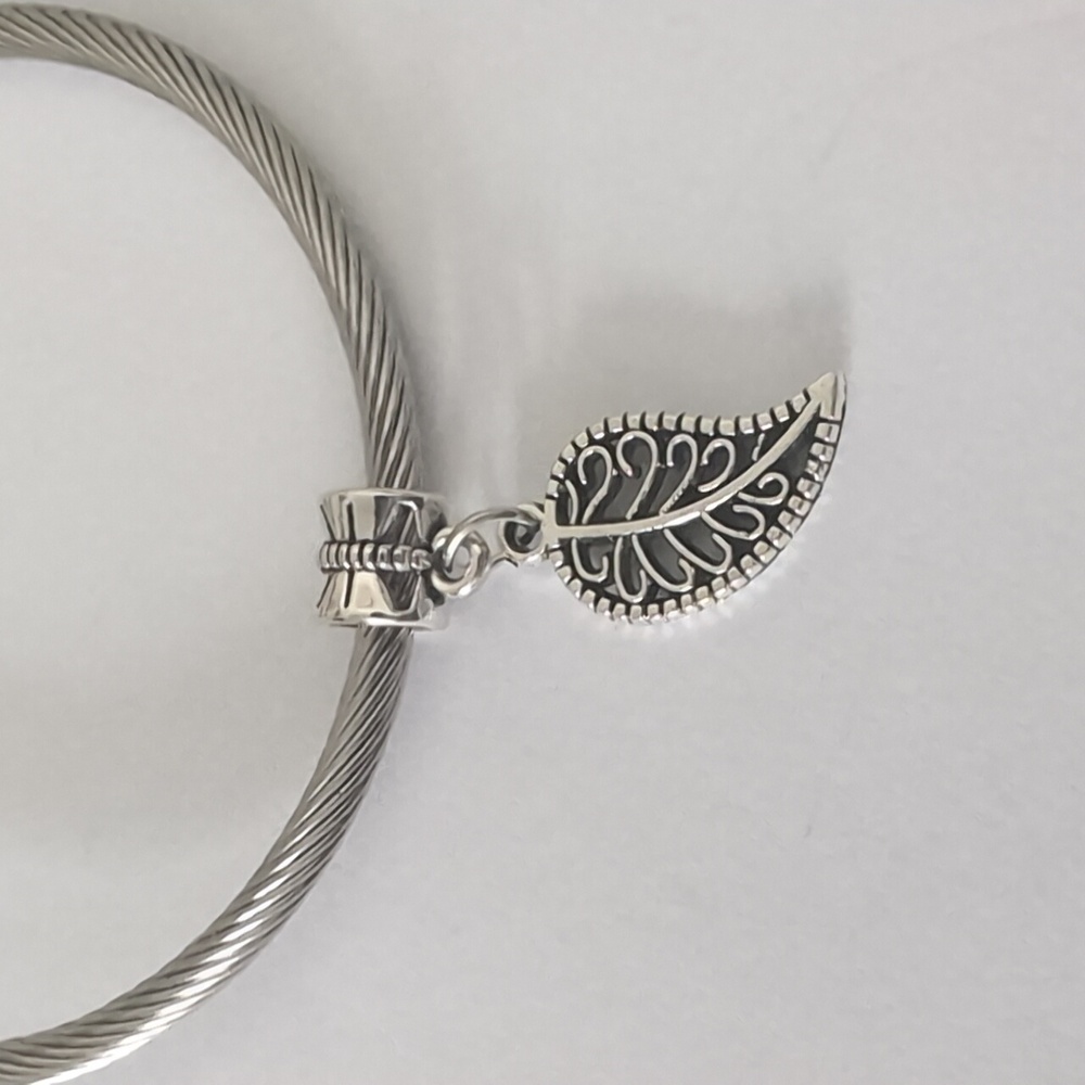 Silver Leaf Dangle Charm for Pandora‎ Style Bracelet